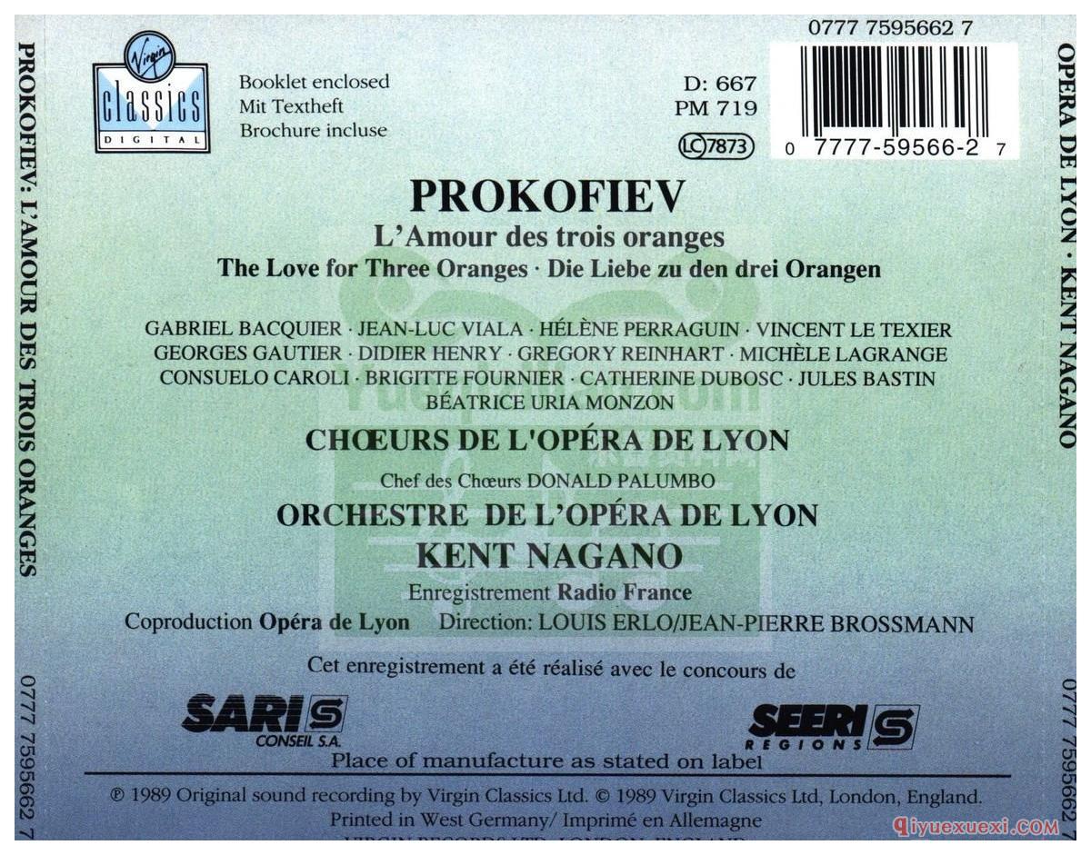 歌剧录音下载 | Kent Nagano《普罗科菲耶夫：三个橙子的爱情》ProkofievL'Amour des Trois Oranges[MPC]专辑