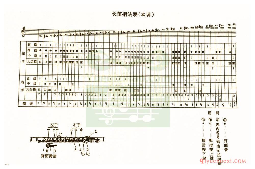 长笛高清指法表图片(本调)