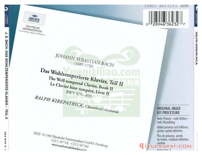 巴赫:平均律钢琴曲集 第2卷 BWV 870-893 (古钢琴_柯克帕特里克) (2CD)古典乐唱片下载