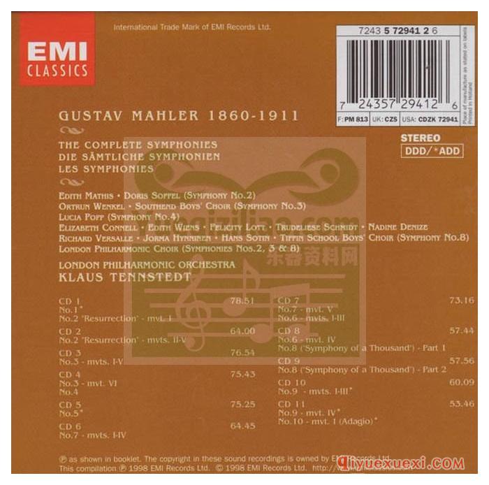 EMI出品滕斯泰特马勒全集 Mahler Complete Symphonies Tennstedt LPO免费下载