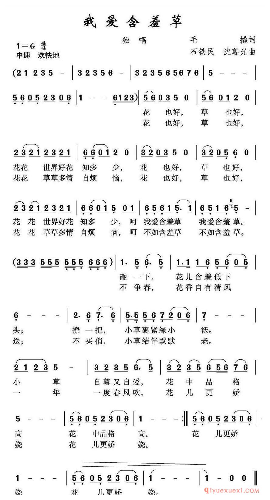简谱 │ 我爱含羞草