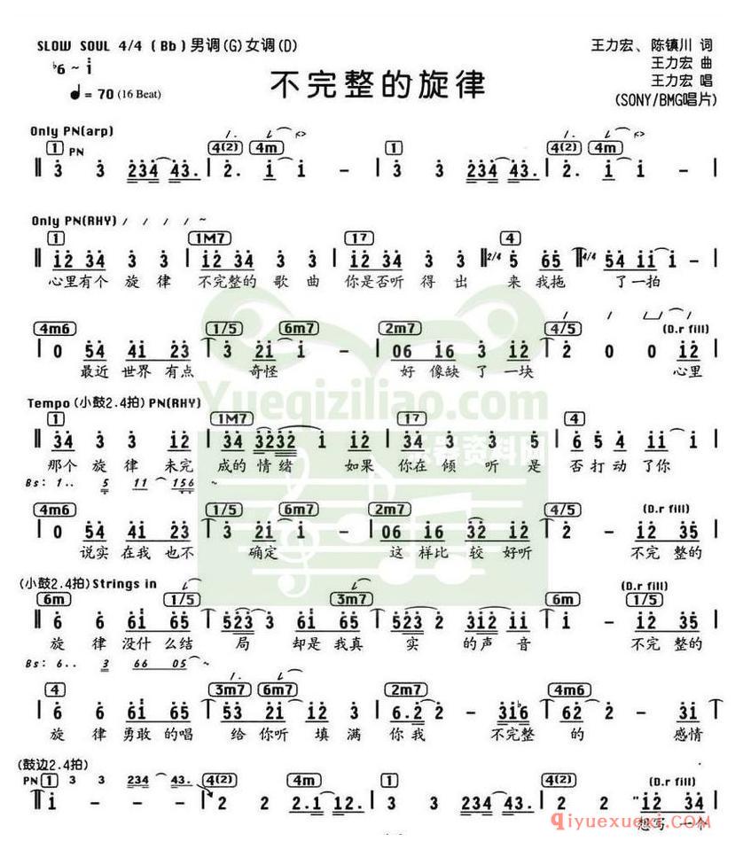 简谱 │ 不完整的旋律（编配乐谱）