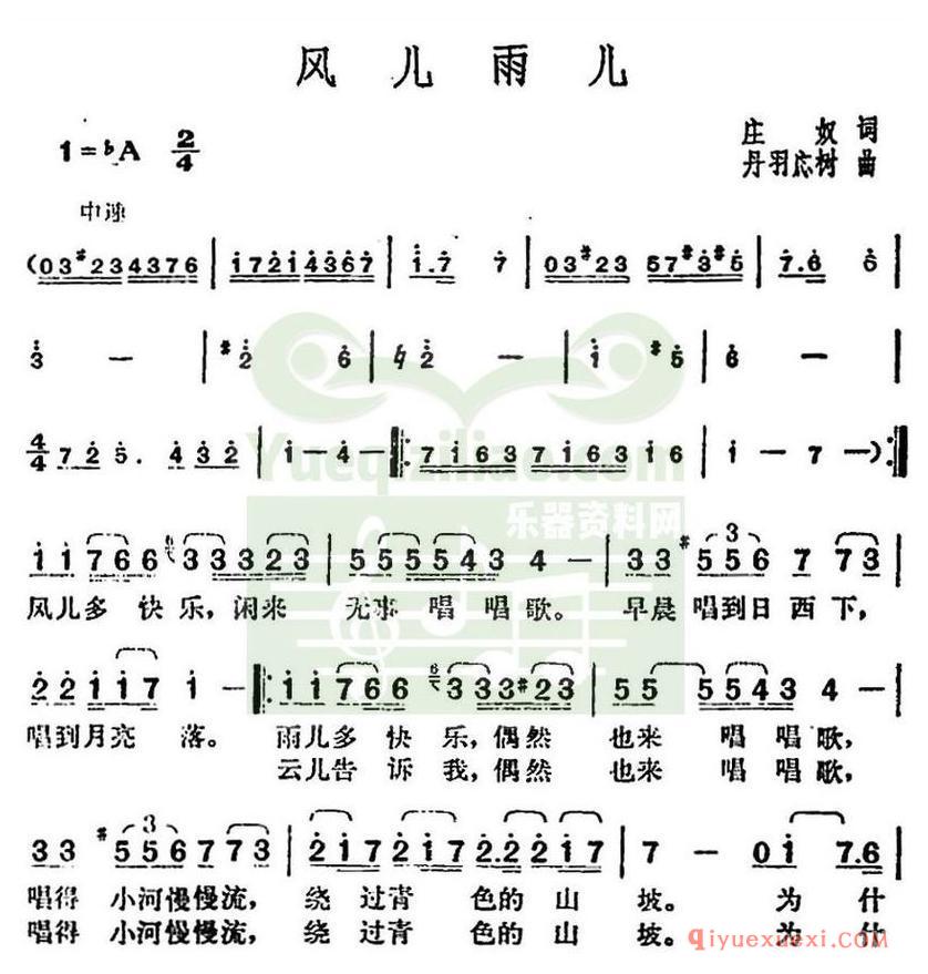 简谱 │ 邓丽君演唱金曲：风儿雨儿