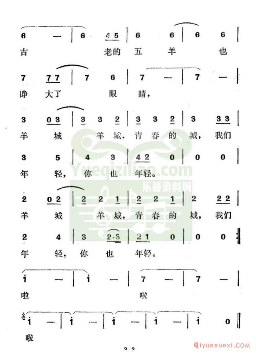 简谱 │ 羊城，青春的城（电视剧《女歌星》插曲）