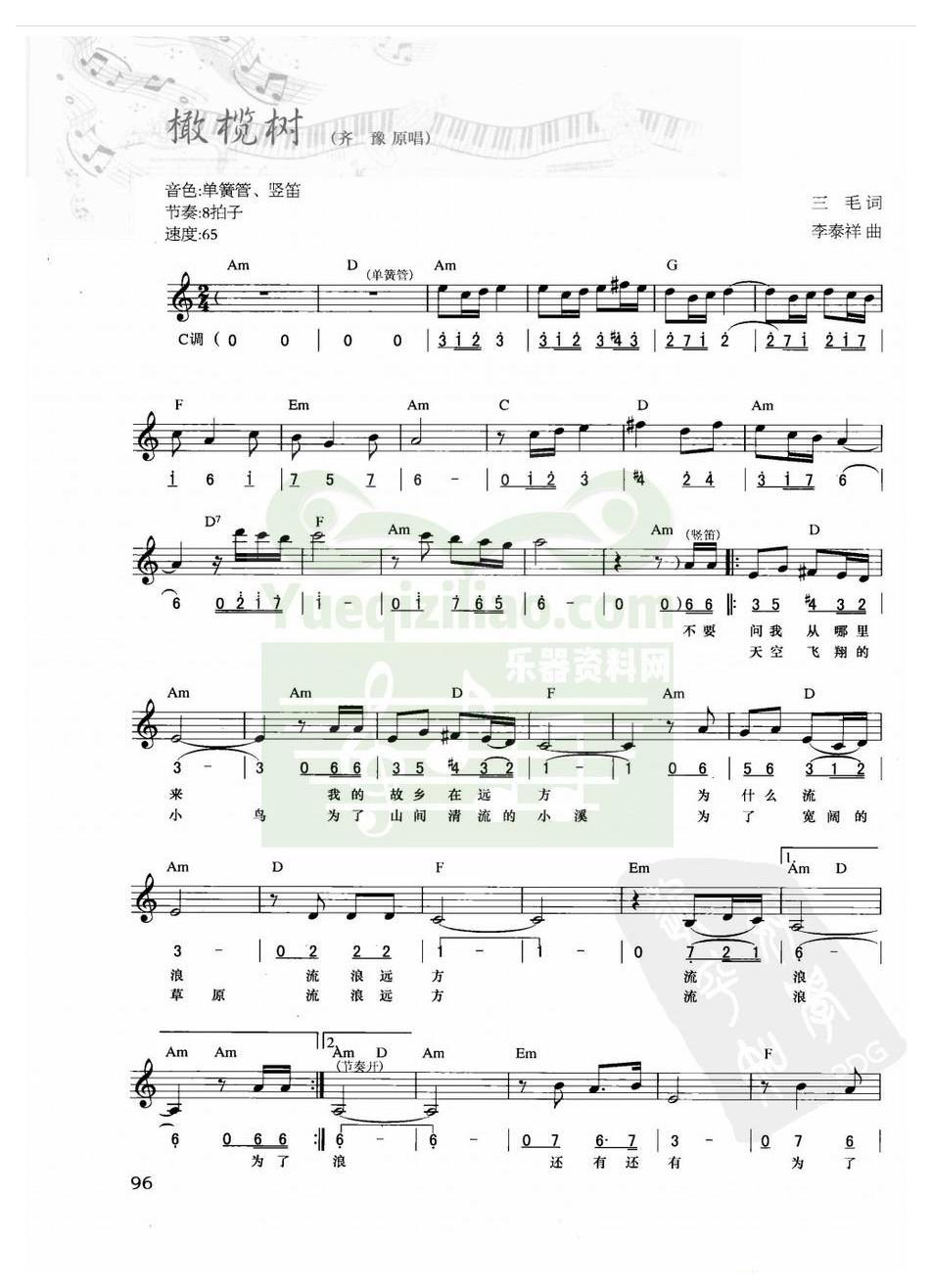 电子琴和弦谱 | 橄榄树 | 齐豫  唱