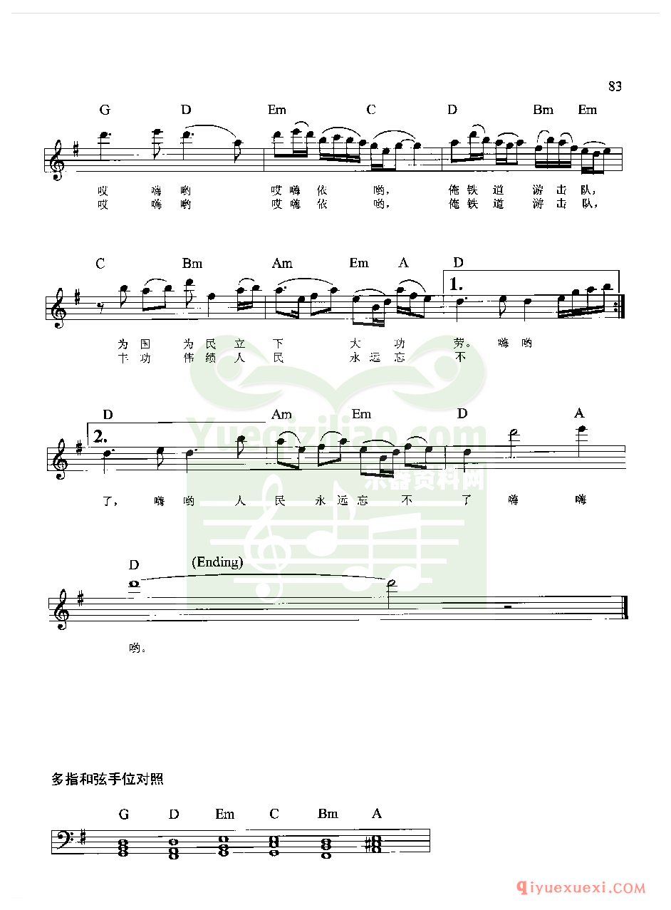 电子琴五线谱 | 微山湖(带和弦及歌词)