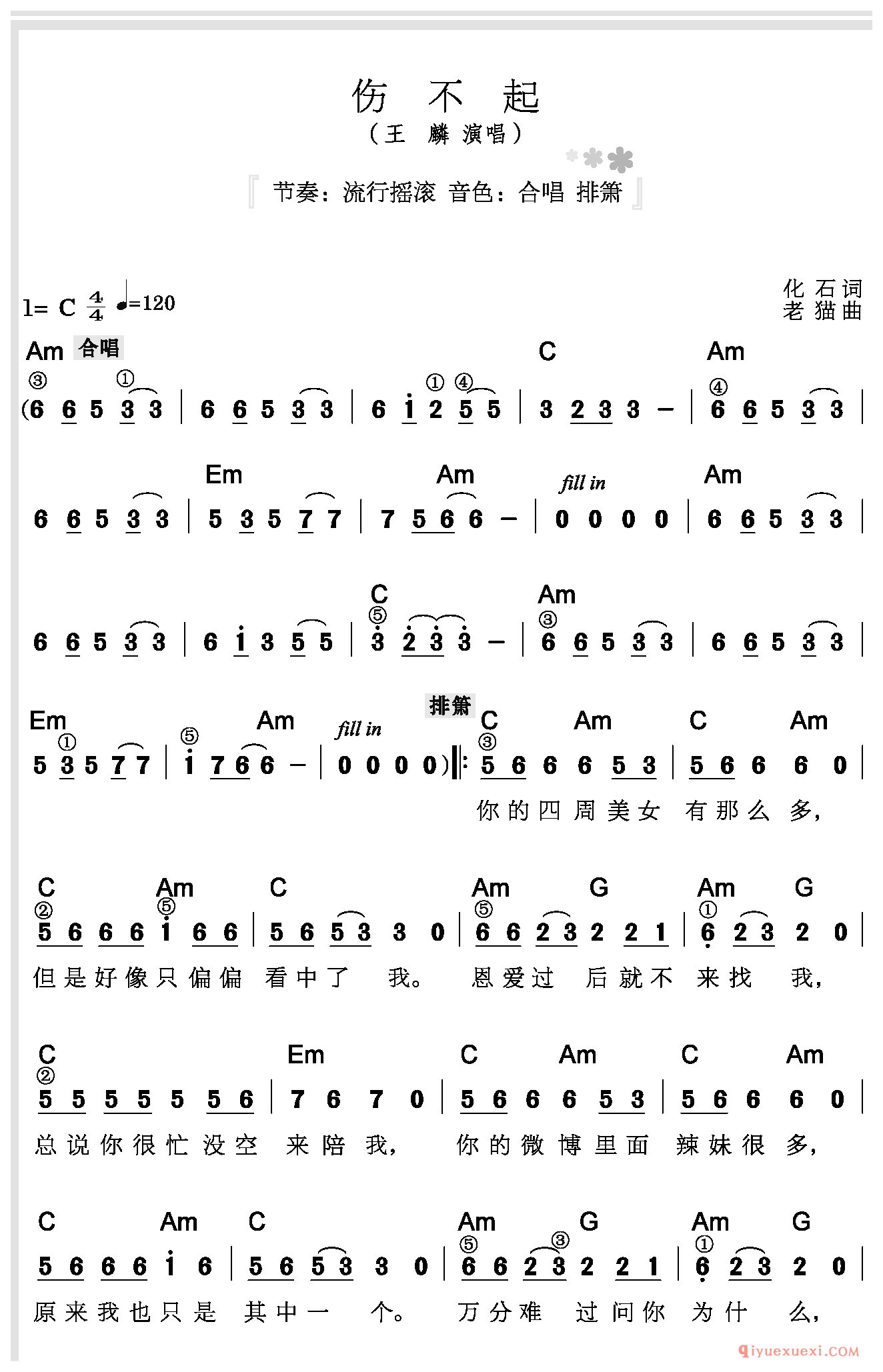 电子琴简谱《伤不起》