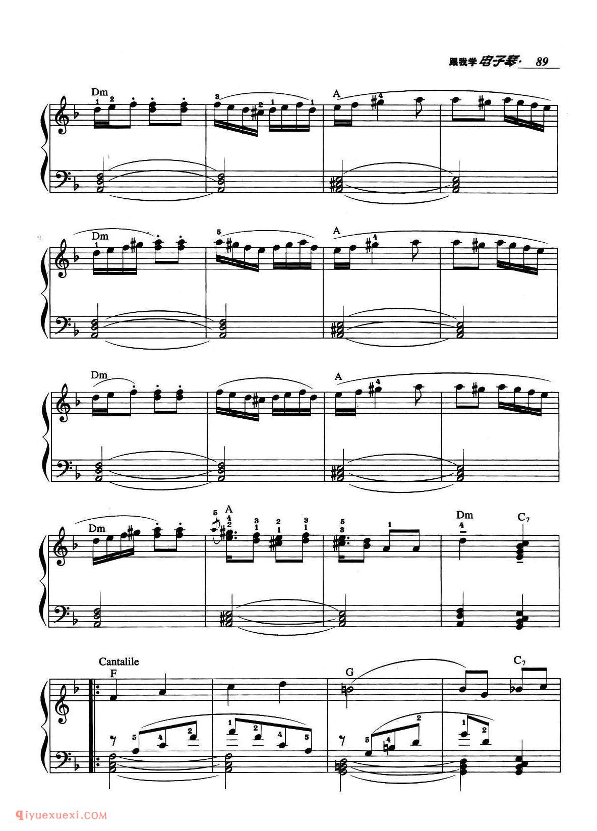 电子琴晋级阶段练习曲《小步舞曲、快乐的啰嗦、天黑黑、春天》五线谱