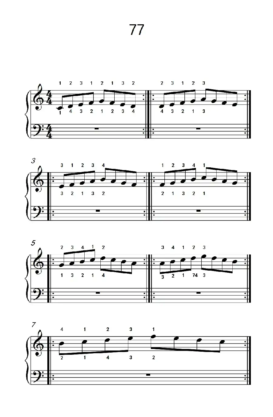 使大指灵活转动的单手练习 77(儿童钢琴手指练习 2)