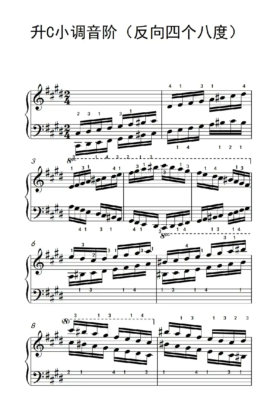 升C小调音阶（反向四个八度）（孩子们的钢琴音阶、和弦与琶音 2）
