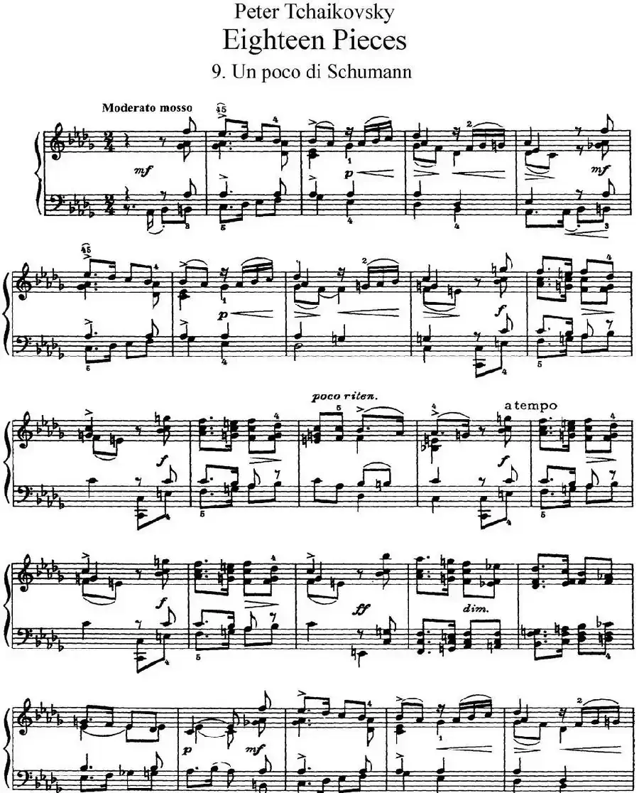 柴可夫斯基18首钢琴小品Op.72（9.Un poco di Schumann）