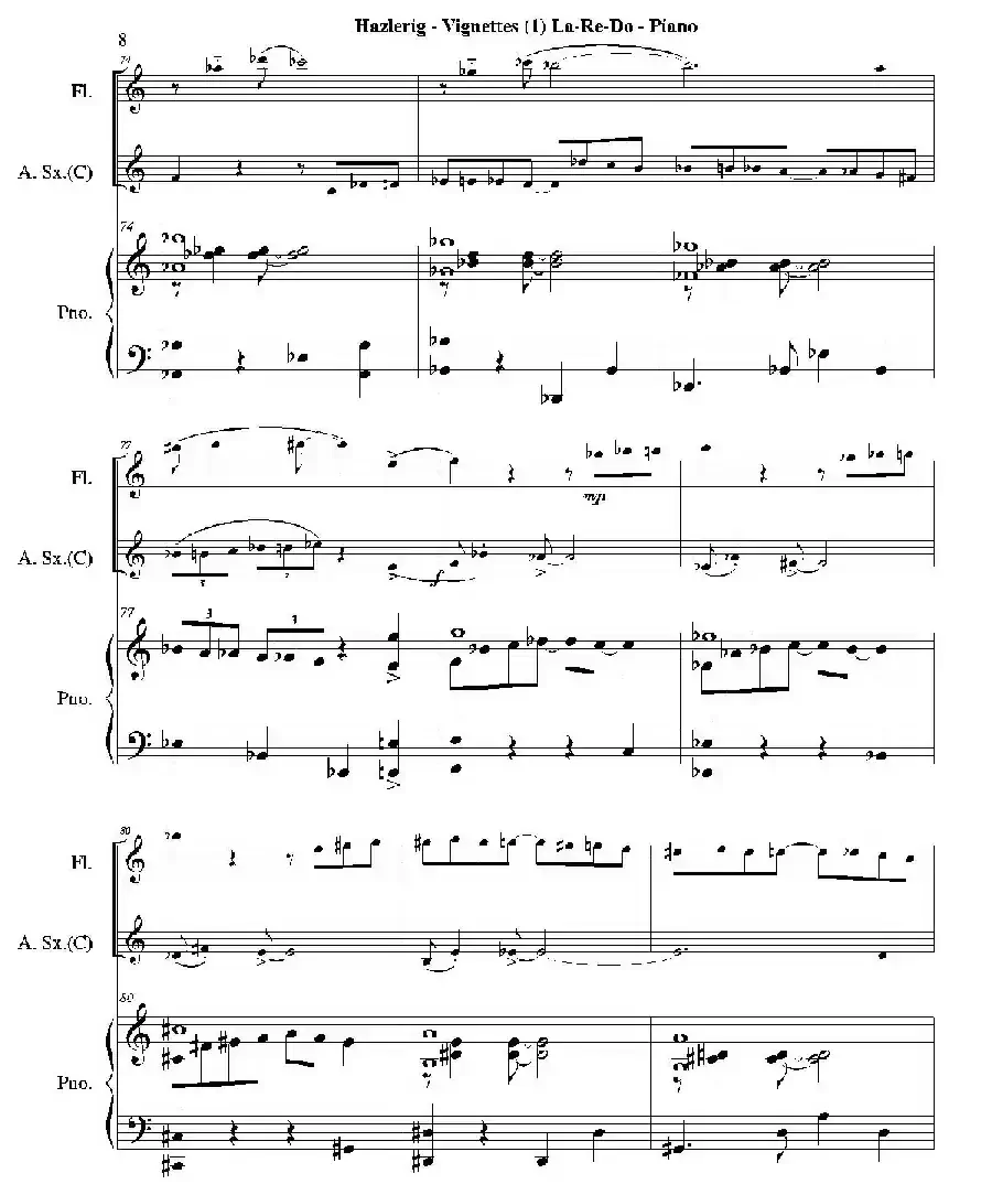 Three jazz vignettes(第一乐章)(三重奏钢琴分谱)