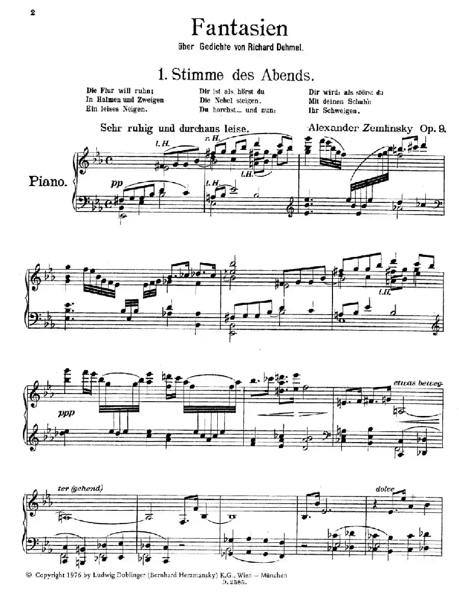 Fantasien über Gedichte von Richard Dehmel Op.9（德默尔之诗幻想曲1. 黄昏之声）
