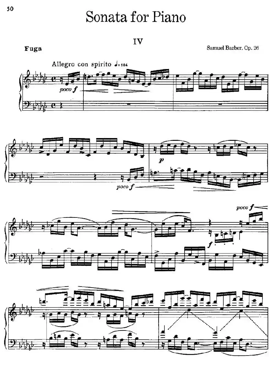 塞缪尔·巴伯 - 降e小调钢琴奏鸣曲 op.26 v.4