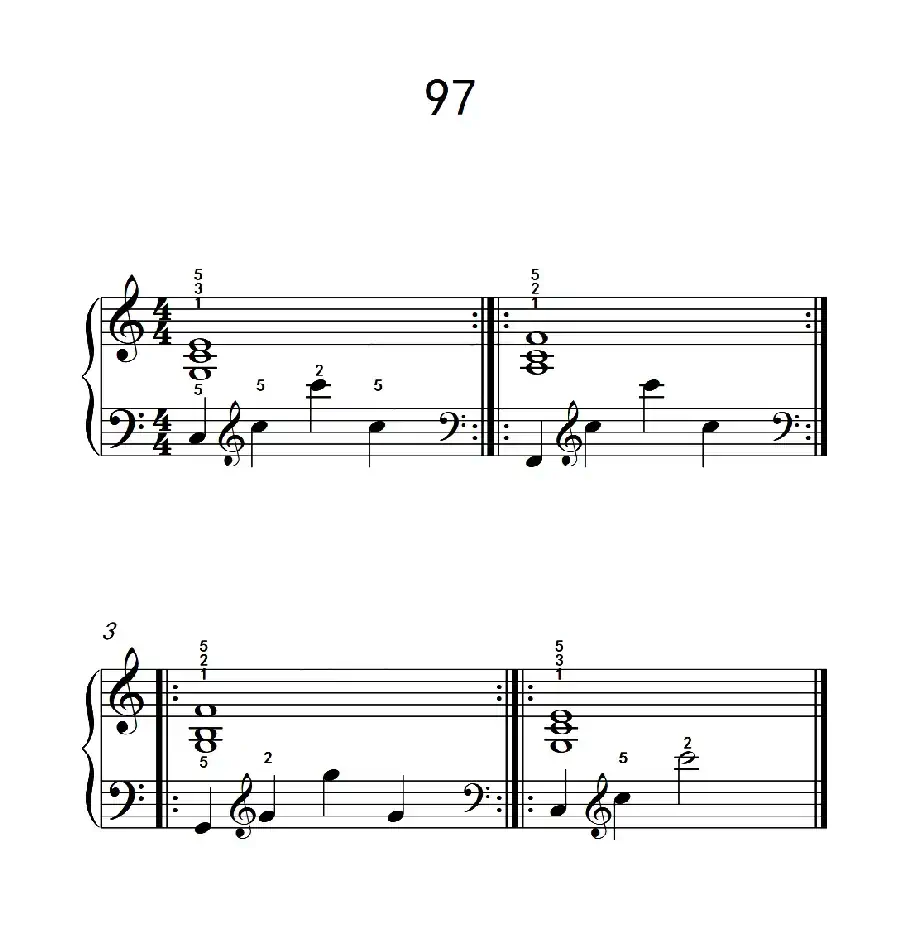 两手交替或交错弹奏的练习 97(儿童钢琴手指练习 2)