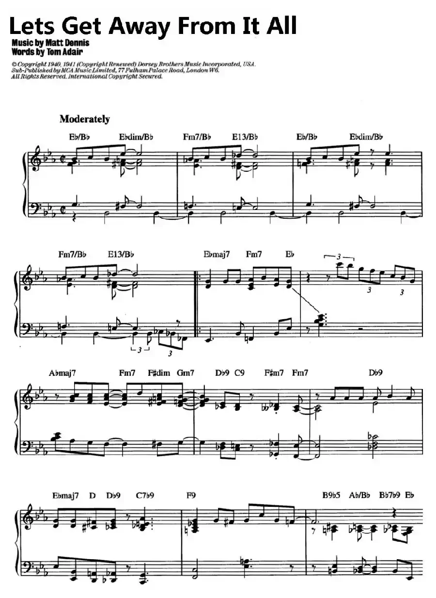 Lets Get Away From It All（爵士钢琴酒吧独奏钢琴谱）