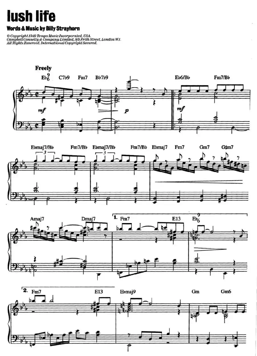 Lush Life（爵士钢琴酒吧独奏钢琴谱）
