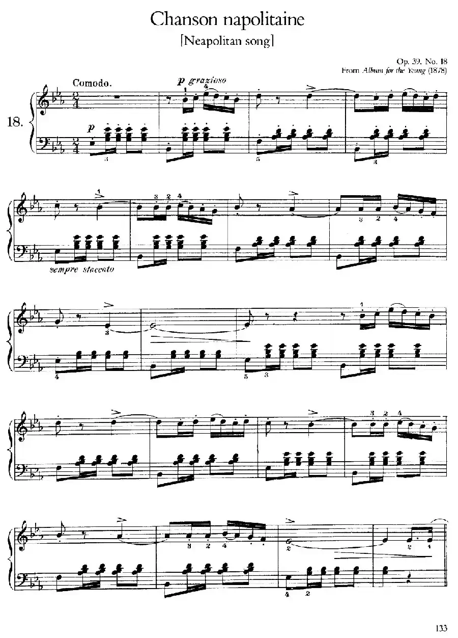 Album for the Young Op.39（儿童钢琴曲集）（18. 那不勒斯民歌 Neapolitan Song）