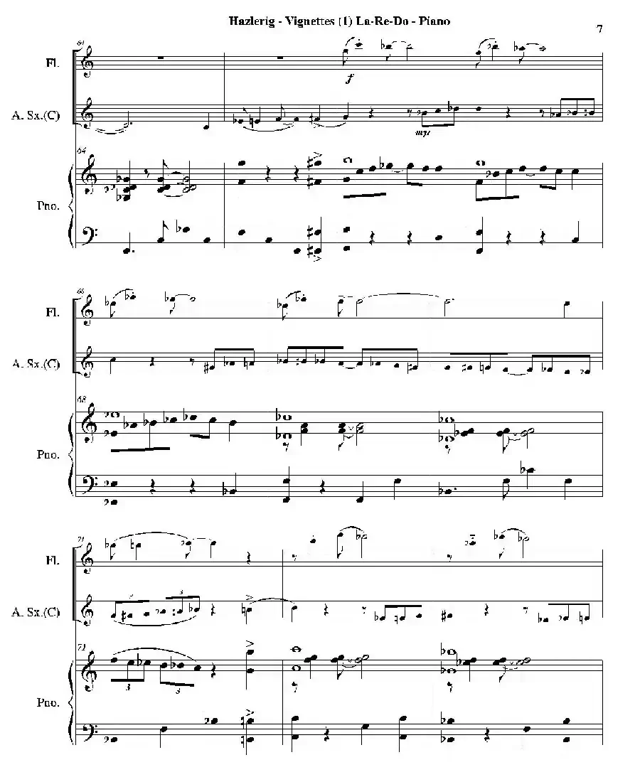 Three jazz vignettes(第一乐章)(三重奏钢琴分谱)