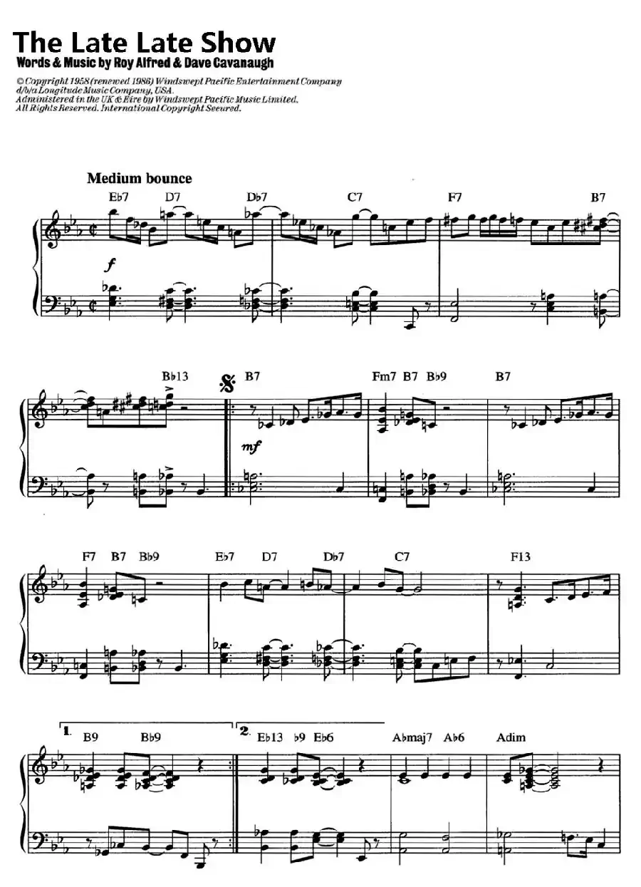 The Late Late Show（爵士钢琴酒吧独奏钢琴谱）