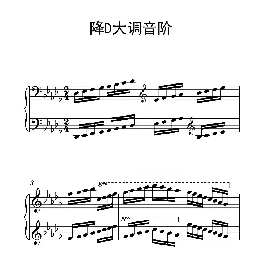 第六级 降D大调音阶(中国音乐学院钢琴考级作品1~6级)