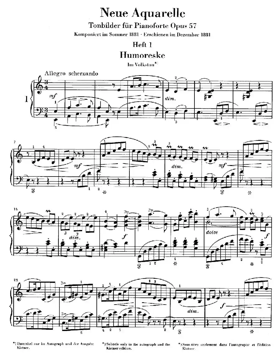 Neue Aquarelle Op.57（新水彩画·1. 幽默曲）