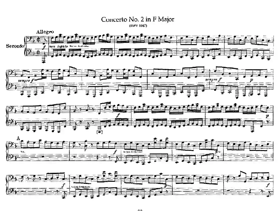 Brandenburg Concerto No.2 in F Major BWV.1047（F大调第二勃兰登堡协奏曲·四手联弹版）