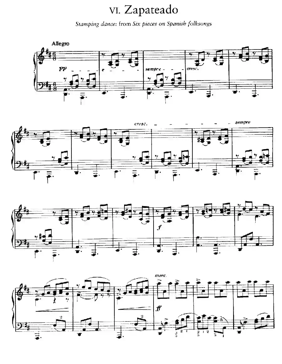 Six Pieces on Spanish Folksongs H.125（6首西班牙民谣小品·7. 踏步舞曲 Zapateado）