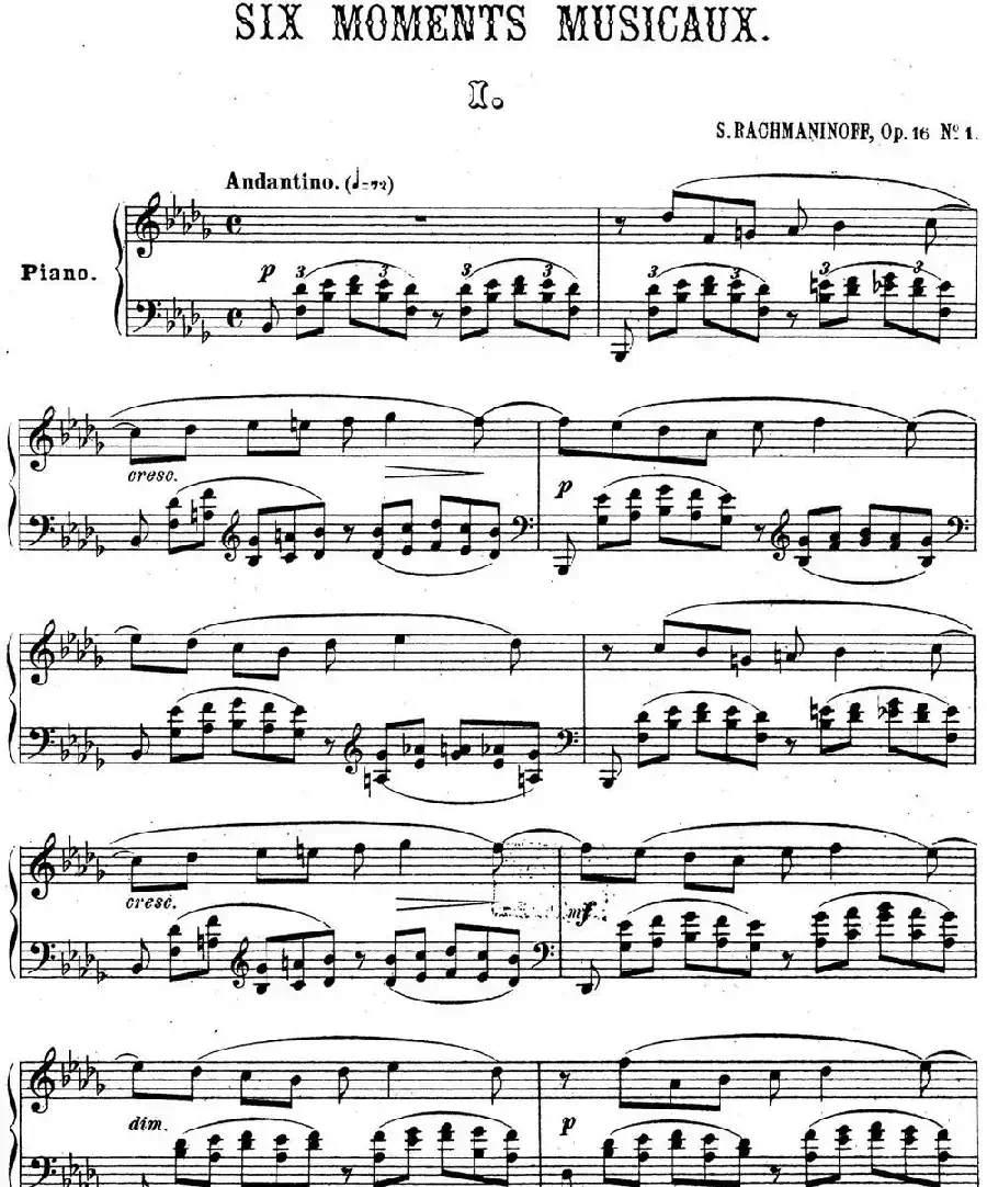 拉赫玛尼诺夫 音乐瞬间 Op.16 No.1 降b小调