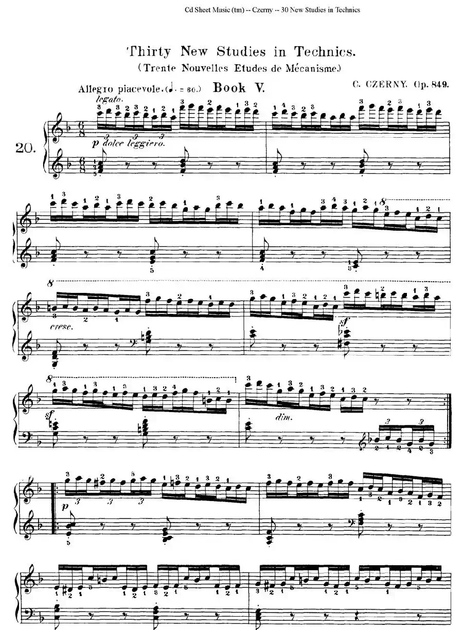 Czerny - 30 New Studies - 20（车尔尼Op849 - 30首练习曲）