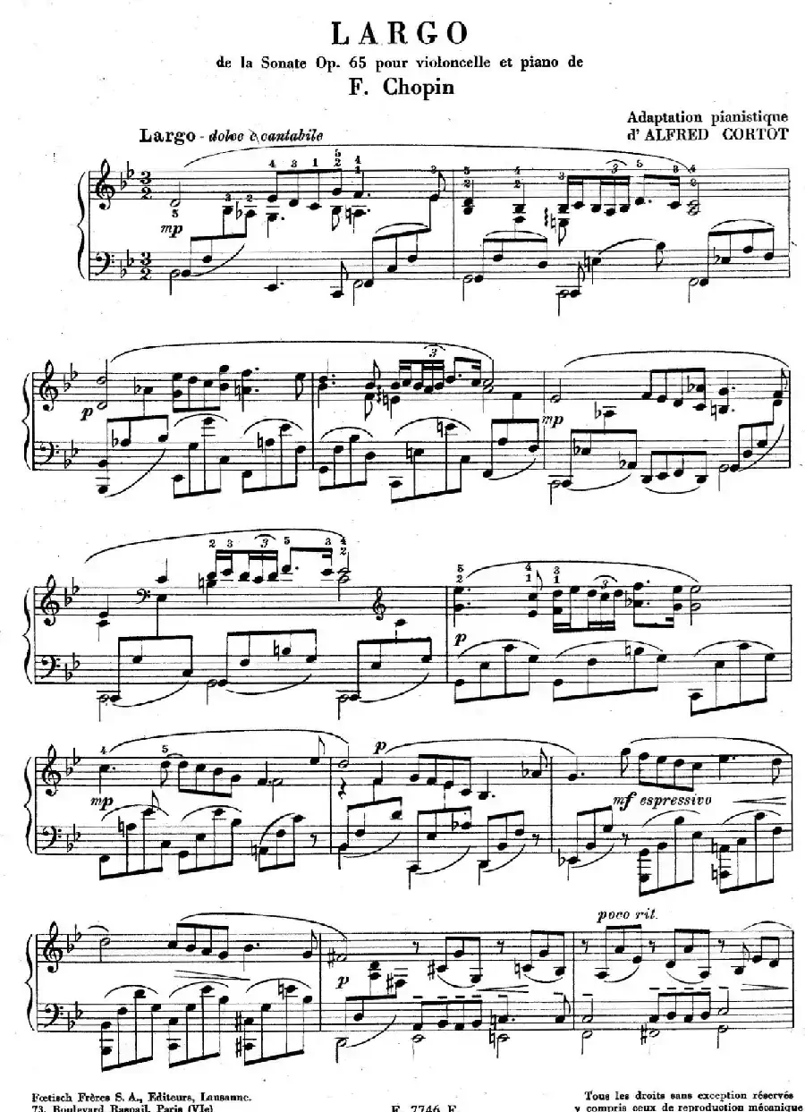 Sonata for Cello and Piano in g Minor Op.65（g小调大提琴奏鸣曲·柯尔托改编广板乐章钢琴独奏谱）