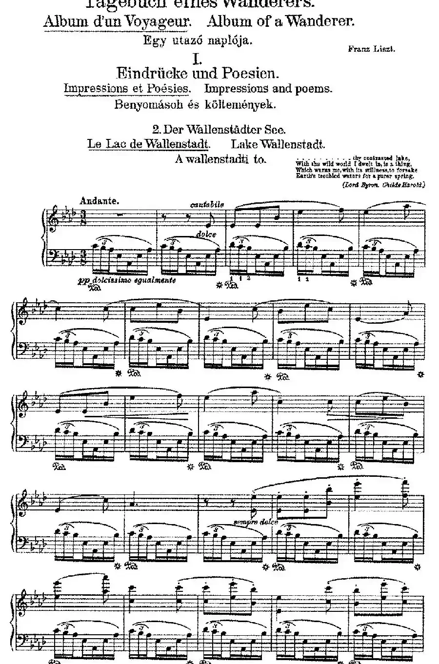 Album d'un Voyageur S.156（旅行者札记·第一册）（印象与诗篇·2. 瓦伦城之湖 Le Lac de Wallenstadt）
