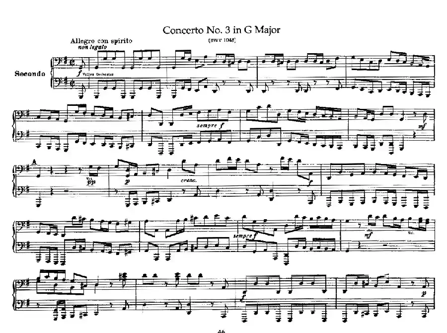 Brandenburg Concerto No.3 in G Major BWV.1048（G大调第三勃兰登堡协奏曲·四手联弹版）