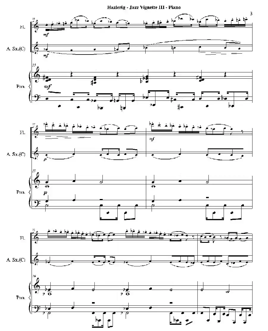 Three jazz vignettes（第三乐章）（三重奏钢琴分谱）