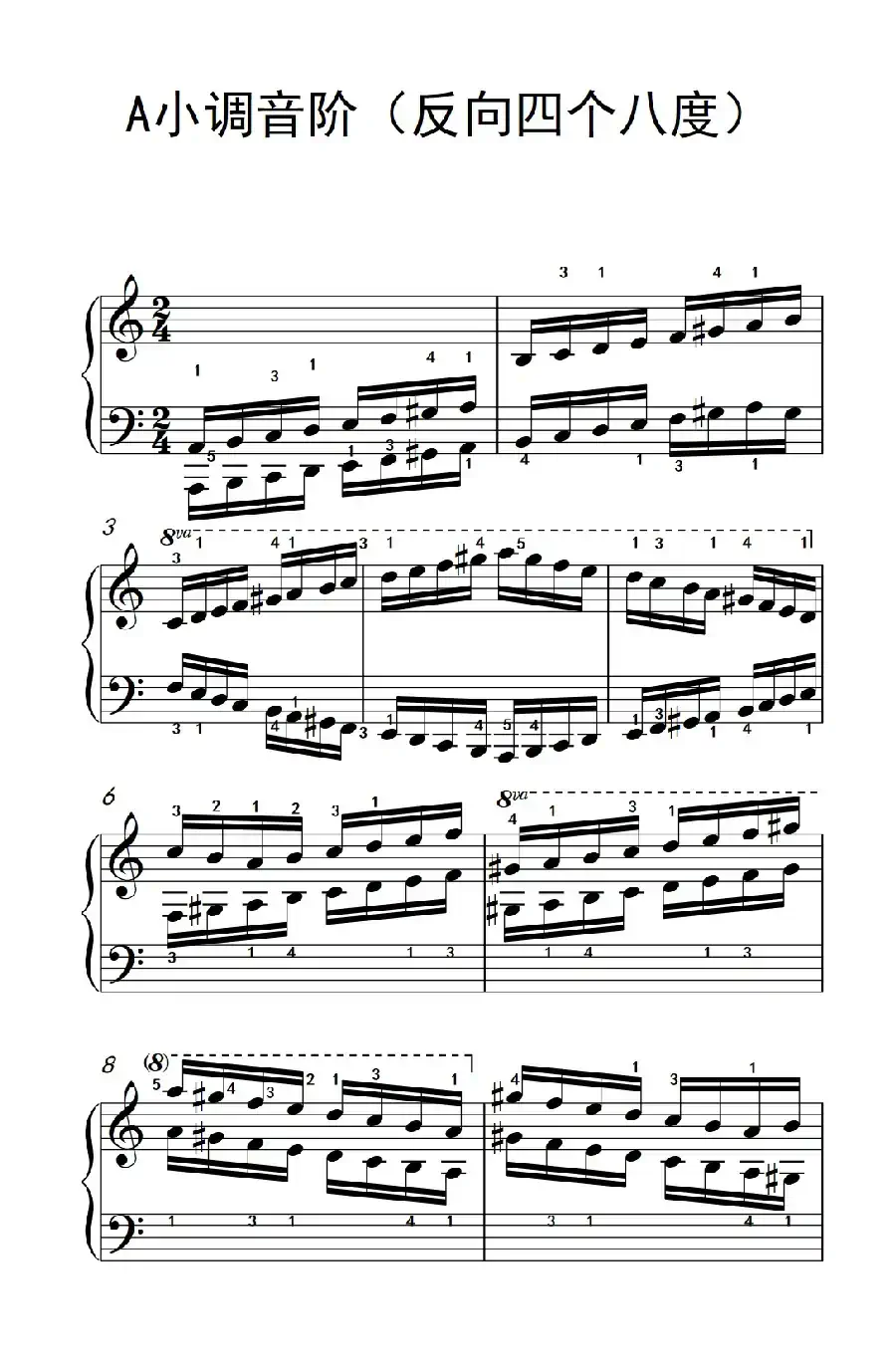 A小调音阶(反向四个八度)(儿童钢琴练习曲)