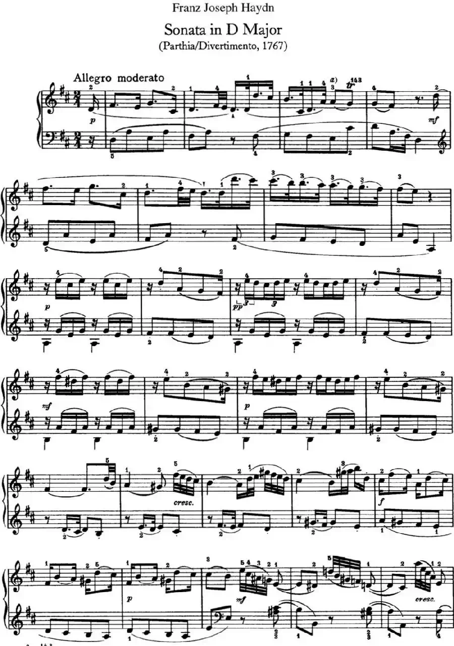 海顿 钢琴奏鸣曲 Hob XVI 14 Partita D major