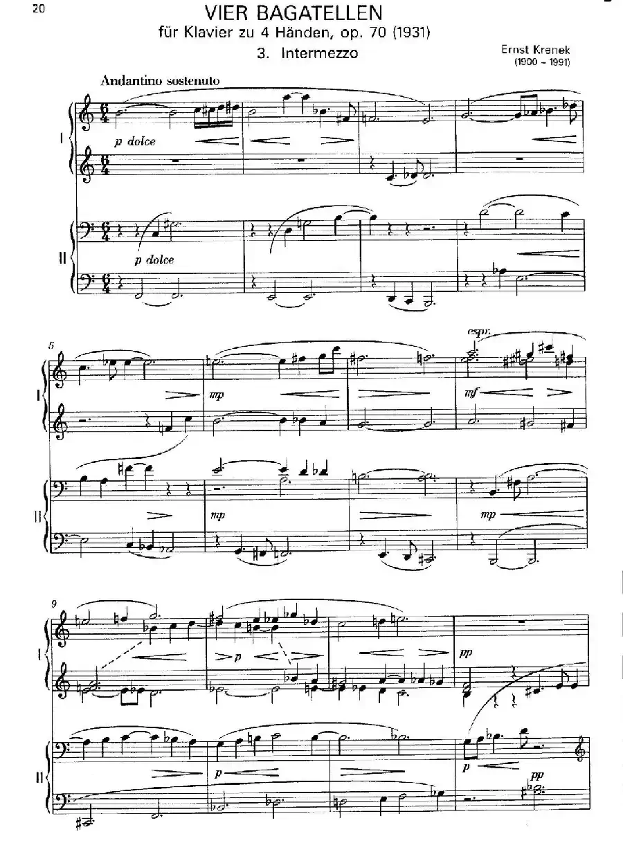 Vier Bagatellen Op.70（4首小品·Ⅲ·四手联弹）