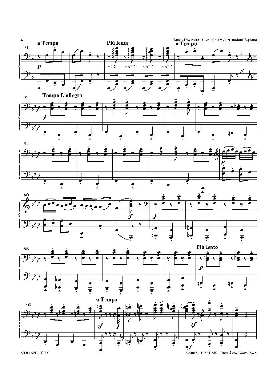 Ungarische Tnze No 5（十五重奏​Piano分谱）