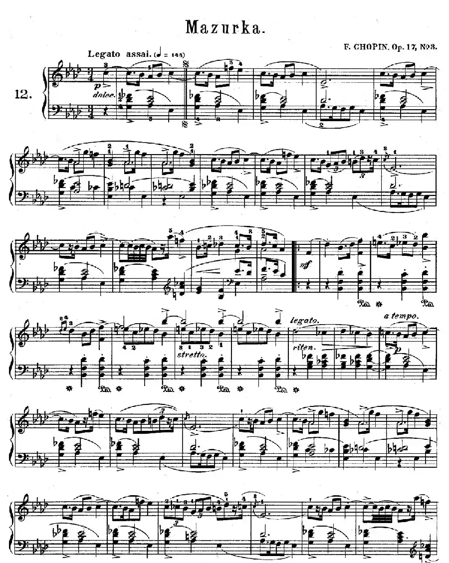 Quatre Mazurkas Op.17（4首玛祖卡舞曲·3）