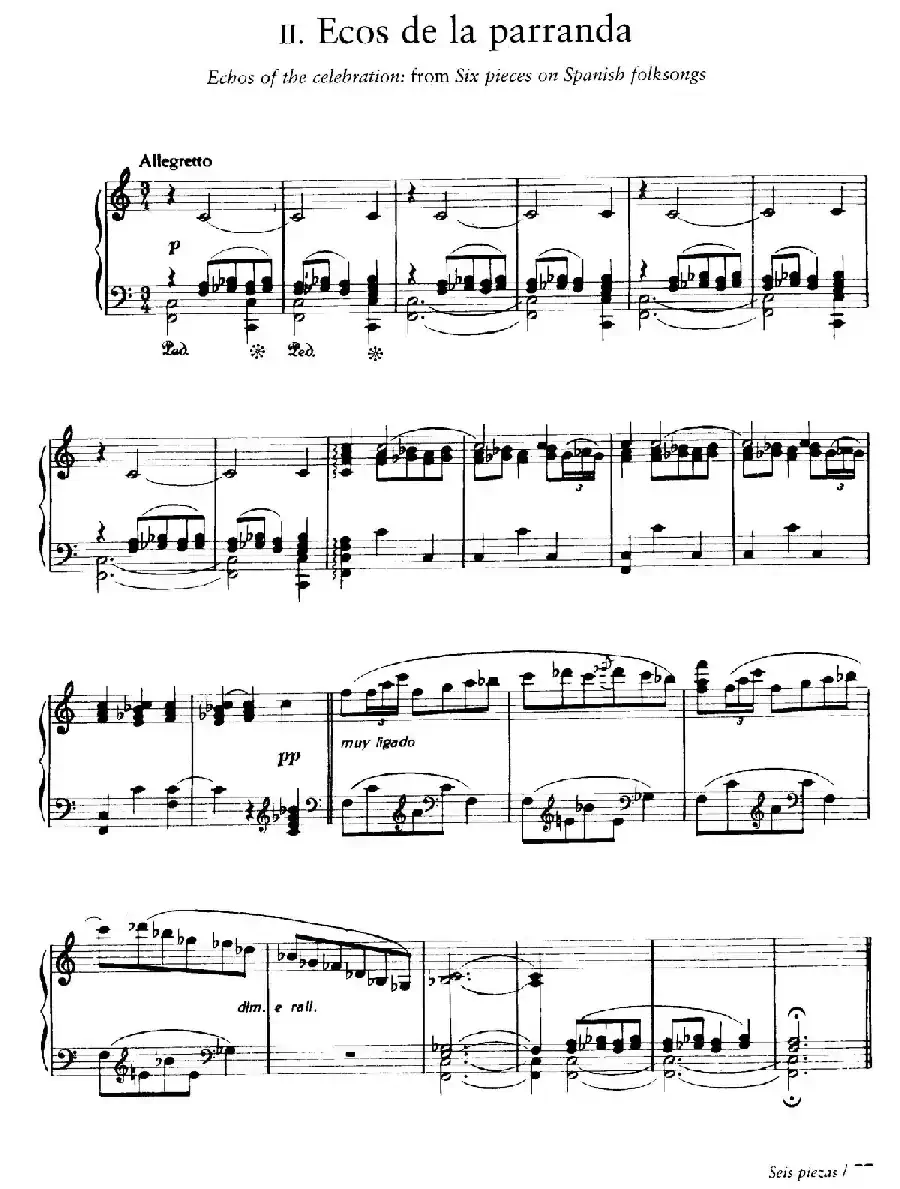 Six Pieces on Spanish Folksongs H.125（6首西班牙民谣小品·3. 节日的回忆 Ecos de la parranda）