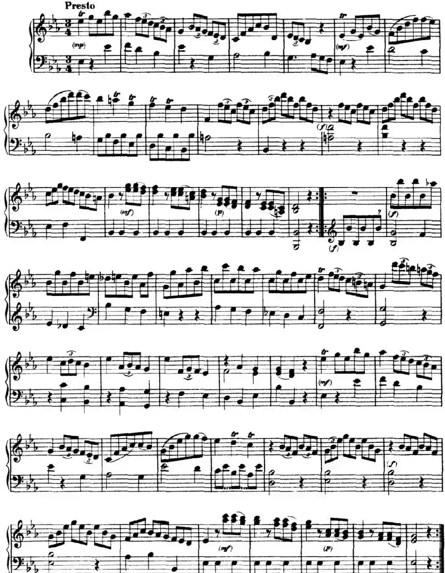 海顿 钢琴奏鸣曲 Hob XVI 16 Divertimento Eb major