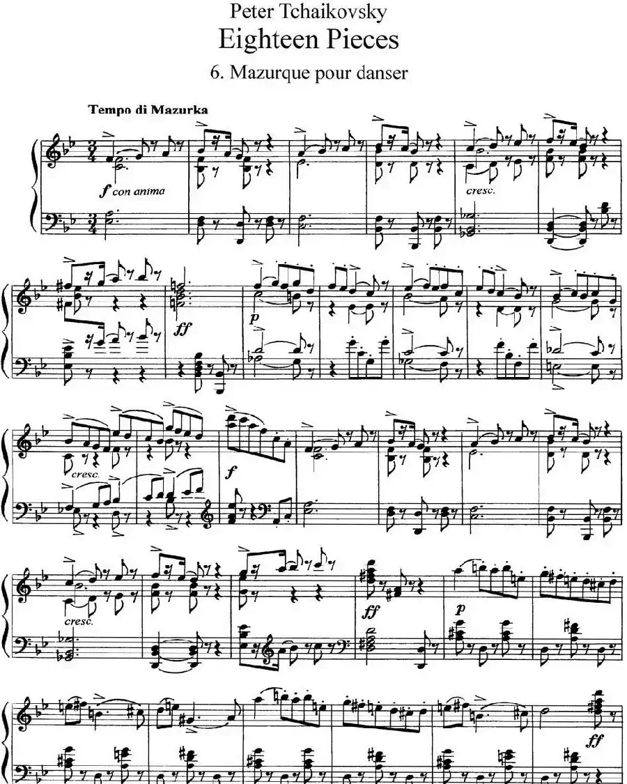 柴可夫斯基18首钢琴小品Op.72（6.Mazurque pour danser）