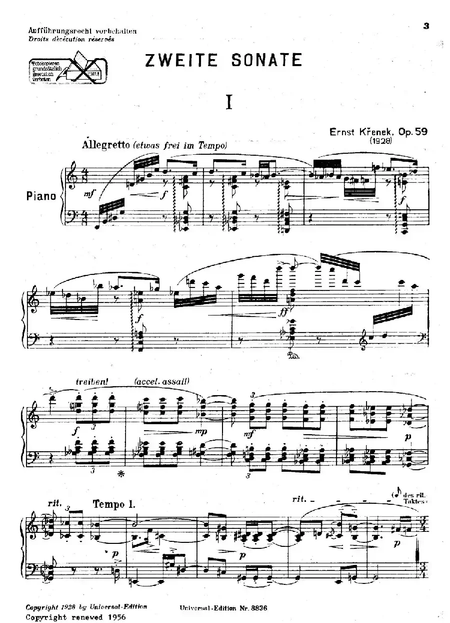 克热内克-第二钢琴奏鸣曲（Piano Sonata No.2 Op.59）