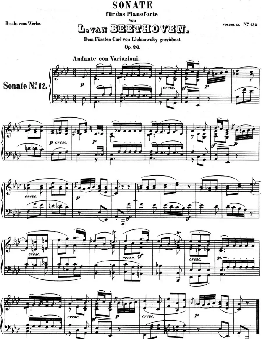 贝多芬钢琴奏鸣曲12 葬礼进行曲 降A大调 Op.26 A-flat major