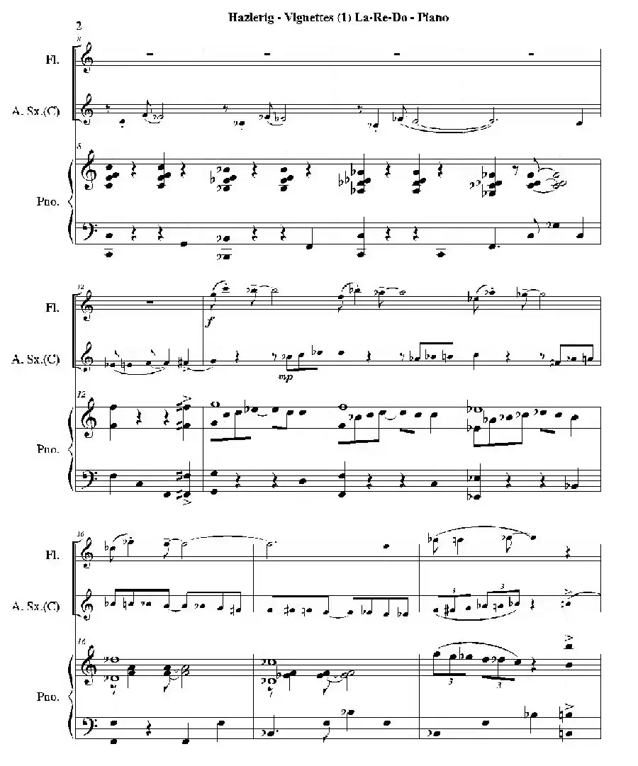 Three jazz vignettes(第一乐章)(三重奏钢琴分谱)