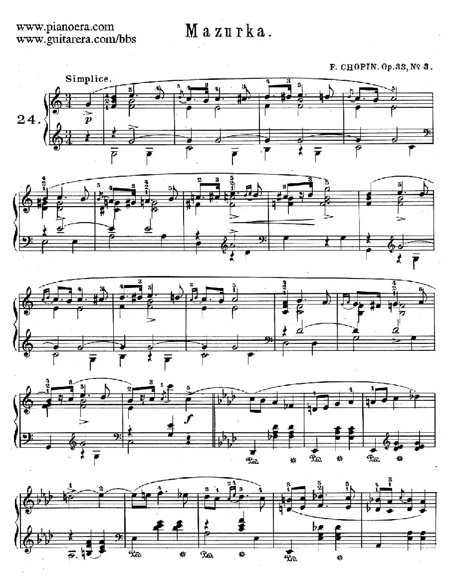 Quatre Mazurkas Op.33（4首玛祖卡舞曲·3）