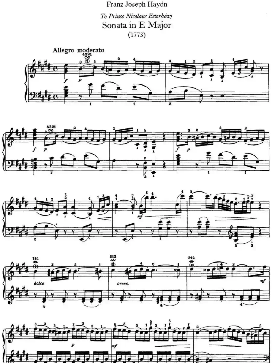 海顿 钢琴奏鸣曲 Hob XVI 22 in E major
