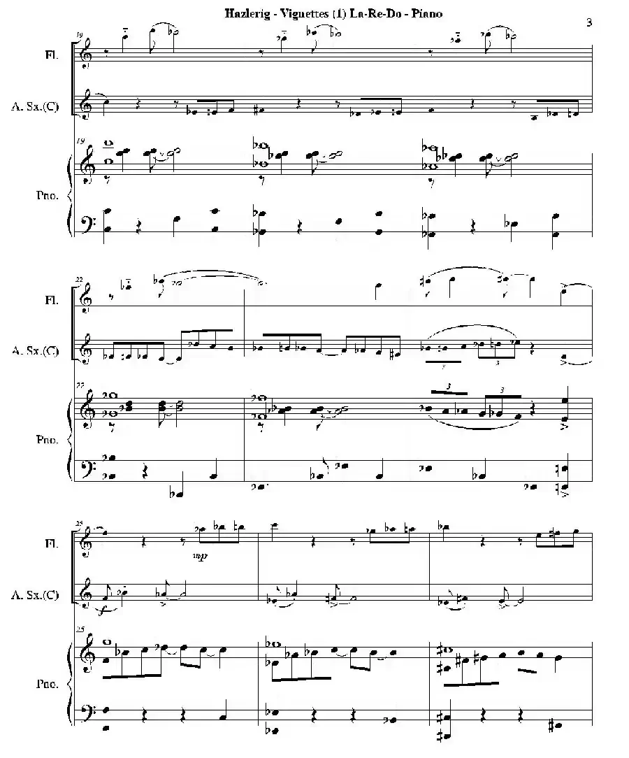 Three jazz vignettes(第一乐章)(三重奏钢琴分谱)