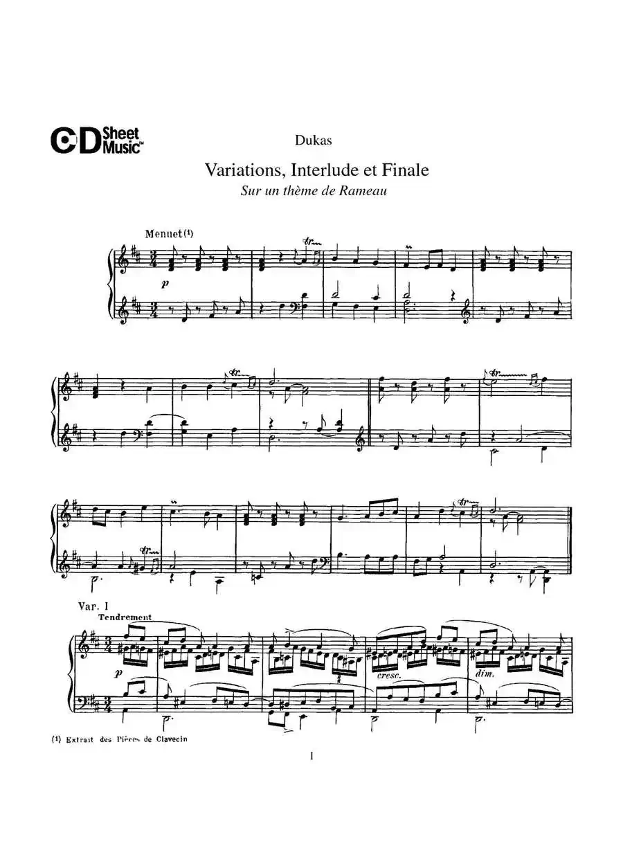 Variations, Interlude & Finale on theme de Rameau（拉摩主题变奏曲、间奏曲和终曲·第一部分）
