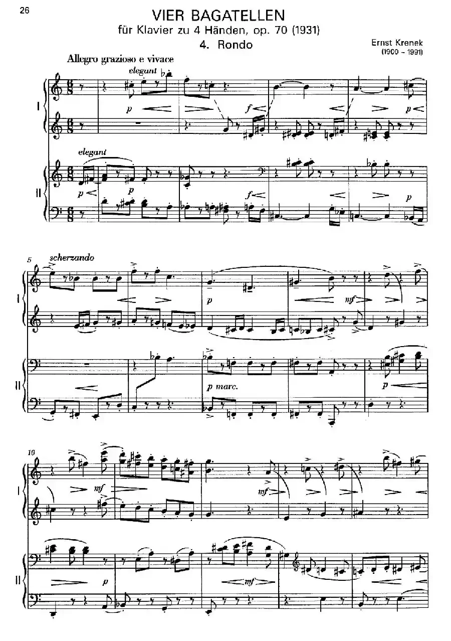 Vier Bagatellen Op.70（4首小品·Ⅳ·四手联弹）